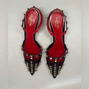 Valentino Black Studded Slingback Heels